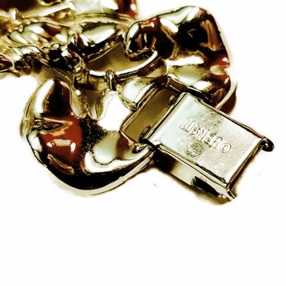 Vintage 1960s Silvery Gold Tone Flower Leaves Designer Link Bracelet By Lisner - Picture 4 of 5